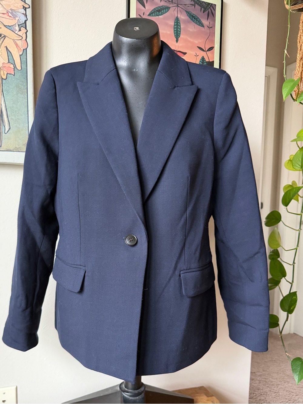 Women's Oversized Navy Single-Button Blazer